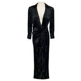 L'Agence Black Kadi Long Silk Wrap Dress