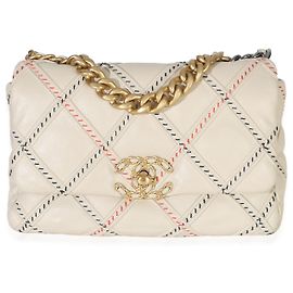 Chanel Beige Multicolor Quilted Lambskin Mixed Fibers Medium Chanel 19 Flap Bag