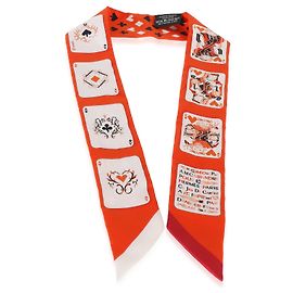 Hermès Orange Vermillion Jeu de Cartes Silk Twilly