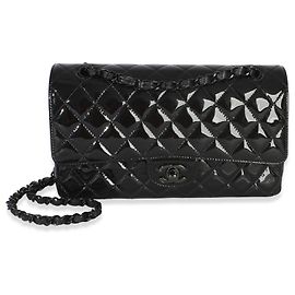 Borsa Chanel So Black Quilted Patent Medium Classic Double Flap Bag