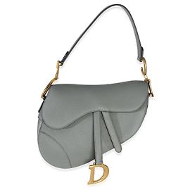 Christian Dior Medium Saddle Bag aus blau-grauem genarbtem Kalbsleder