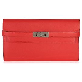 Portefeuille Hermès Kelly Long en cuir Epsom Rouge Tomate PHW
