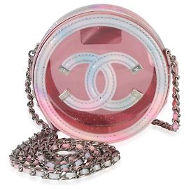 Clutch rotonda Chanel in PVC e pelle d'agnello multicolore rosa con filigrana e catena