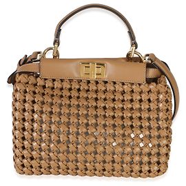 Borsa Mini Peekaboo Iconic in vitello intrecciato Fendi Cappuccino