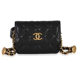 Portamonete Chanel Black Quilted Caviar Twist Your Buttons con catena