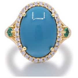 Autre Marque Anello in oro giallo, turchese e diamanti