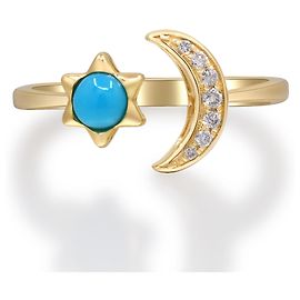 Autre Marque Halbmond-Ring aus Gelbgold, Türkis und Diamanten