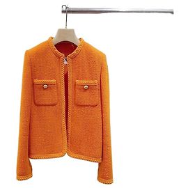 Céline Orange Tweed Jacket with Gold Buttons Size 34