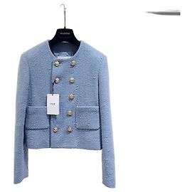 Jaqueta Céline de tweed azul de abotoamento duplo