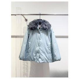 Moncler Blue Down Jacket with Detachable Fur Collar