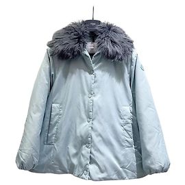 Moncler Blue Down Jacket with Detachable Fur Collar