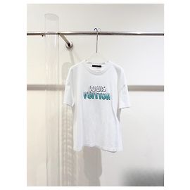 Top Louis Vuitton in cotone bianco con logo di perline