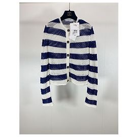 Autre Marque Cardigan Dior Rayures Bleues et Blanches en Coton