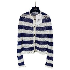 Autre Marque Cardigan Dior de Malha de Algodão com Riscas Azuis e Brancas