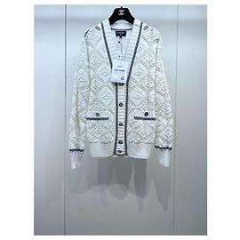 Chanel Cardigan aus weißer Baumwolle mit Ajour Strick