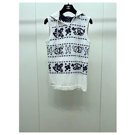 Top de malha sem mangas com capuz Chanel Branco Algodão