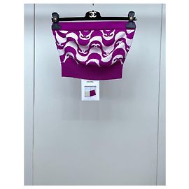 Top Bandeau Chanel Morado de Algodón con Estampado de Logo Talla 34