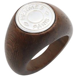 Hermès Anillo de banda de madera y metal Hermes