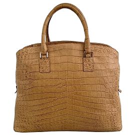 Autre Marque Borsa Tote Shirò Grande in Pelle di Coccodrillo - Beige Caramello