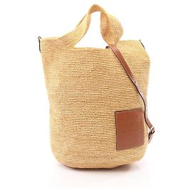 Borsa Loewe Slit in rafia e pelle marrone beige