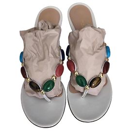 Gianvito Rossi Sandali in Pelle Bianca Pietre Multicolore