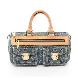 Sac à main Louis Vuitton Neo Speedy en cuir denim bleu