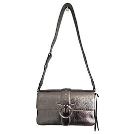 Borsa a tracolla Pinko Love One Classic Slouchy in pelle metallizzata argento