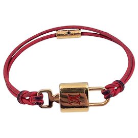 Louis Vuitton Lockit Armband aus roter Kordel und goldfarbenem Metall Größe S