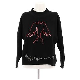 Christian Dior Jersey de cachemira negro estampado pájaro rosa