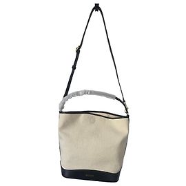 Sandro Tangoso Bucket Bag - Black Leather & Beige Canvas