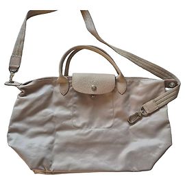 Longchamp Le Pliage Bolso de Cuero Beige