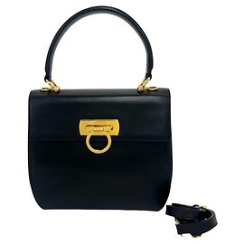 Bolsa de ombro em couro com logótipo Gancini Salvatore Ferragamo