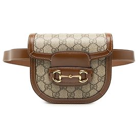 Gucci Beige GG Supreme Horsebit 1955 abgerundete Gürteltasche