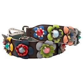 Fendi Brown Calfskin Flowerland Strap You Shoulder Strap