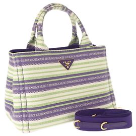 Bolso Tote Prada Small de lona Canapa a rayas moradas con logotipo