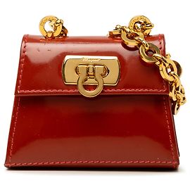 Salvatore Ferragamo Ferragamo Brown Mini Patent Gancini Lock Chain Bag