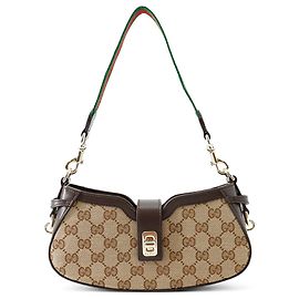 Gucci Mini GG Canvas Web Moon Side Schultertasche Beige