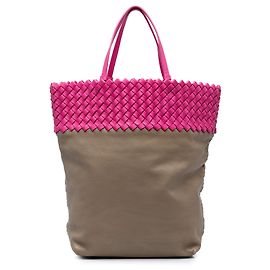 Bolso tote Bottega Veneta de napa bicolor con ribete Intrecciato marrón
