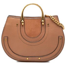 Chloé Brown Mini Calfskin and Suede Pixie Signature Satchel