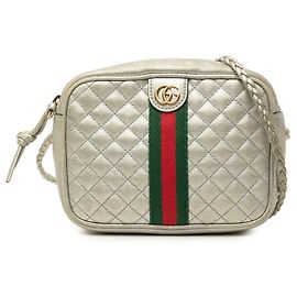 Gucci Silver Mini Quilted Metallic Calfskin Web Trapuntata Crossbody