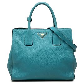 Sac cabas convertible ouvert Prada Blue Vitello Daino