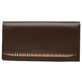 Portafoglio lungo Burberry Nova Check in pelle marrone