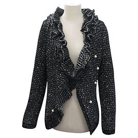 NEW LANVIN 707M BLACK TWEED JACKET S 36 PEARL BUTTONS BLACK JACKET