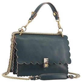FENDI Bolsa de Ombro Canay com Corrente em Couro 2way Verde Tom Dourado 8BT283