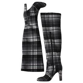 Autre Marque The Coat Grey Check Wool Blend Over-the-Knee Boots
