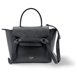 Céline Bolso Satchel con cremallera y cinturón de piel tachonada y lona Small Celine