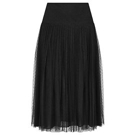 Christian Dior Saia Midi Plissada de Tule com Bolinhas Preta