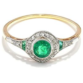 Autre Marque Anillo Art Déco Esmeralda Diamantes Oro Platino Talla 57