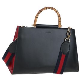 Borsa a mano GUCCI Bamboo Sherry Line in pelle 2way Nero Oro 453764 Auth 203194V