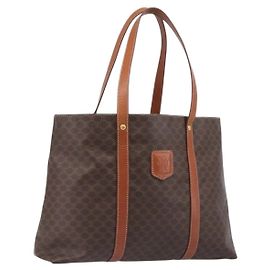 Céline Borsa Tote CELINE Macadam Canvas PVC Leather Brown Gold Auth ki6842A